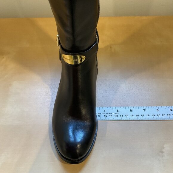 Michael Kors Black Leather Knee-High Riding Boots gold hardware Womens Size 5.5 - Picture 14 of 16